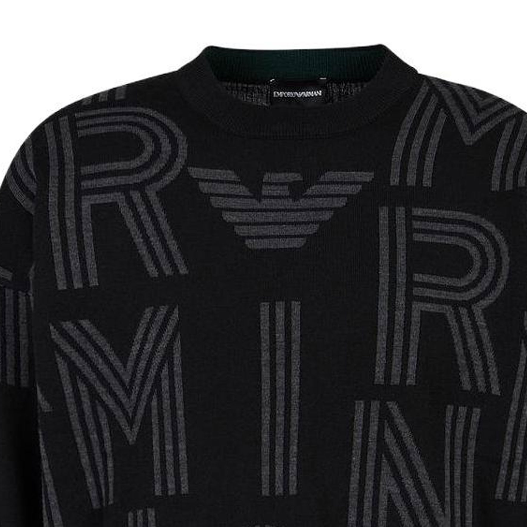 Details for Emporio Armani  Black Loose-fit Letter Crewneck Sweater. 6R1MXK-1MNKZ-1F090