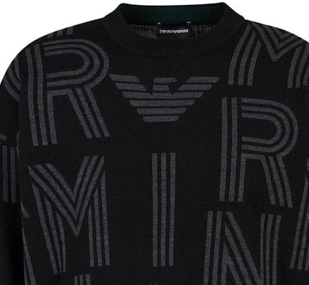 Emporio Armani Black Loose-fit Letter Crewneck Sweater. 6R1MXK-1MNKZ-1F090 Details for Emporio Armani Black Loose-fit Letter Crewneck Sweater. 6R1MXK-1MNKZ-1F090