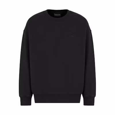 EMPORIO ARMANI Black Loose-Fit Sweatshirt with Eagle Logo Embroidery. 6D1MD4-1JTAZ-0999