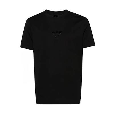 EMPORIO ARMANI Black Loose Fit Embroidered Eagle Tee SS24. 3D1TH0-1JOCZ