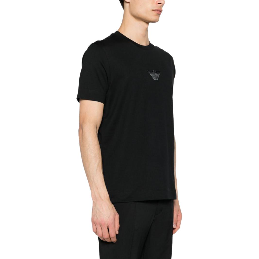 Purchase EMPORIO ARMANI  Black Loose Fit Embroidered Eagle Tee SS24. 3D1TH0-1JOCZ