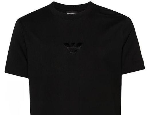 EMPORIO ARMANI Black Loose Fit Embroidered Eagle Tee SS24. 3D1TH0-1JOCZ Sizing EMPORIO ARMANI Black Loose Fit Embroidered Eagle Tee SS24. 3D1TH0-1JOCZ