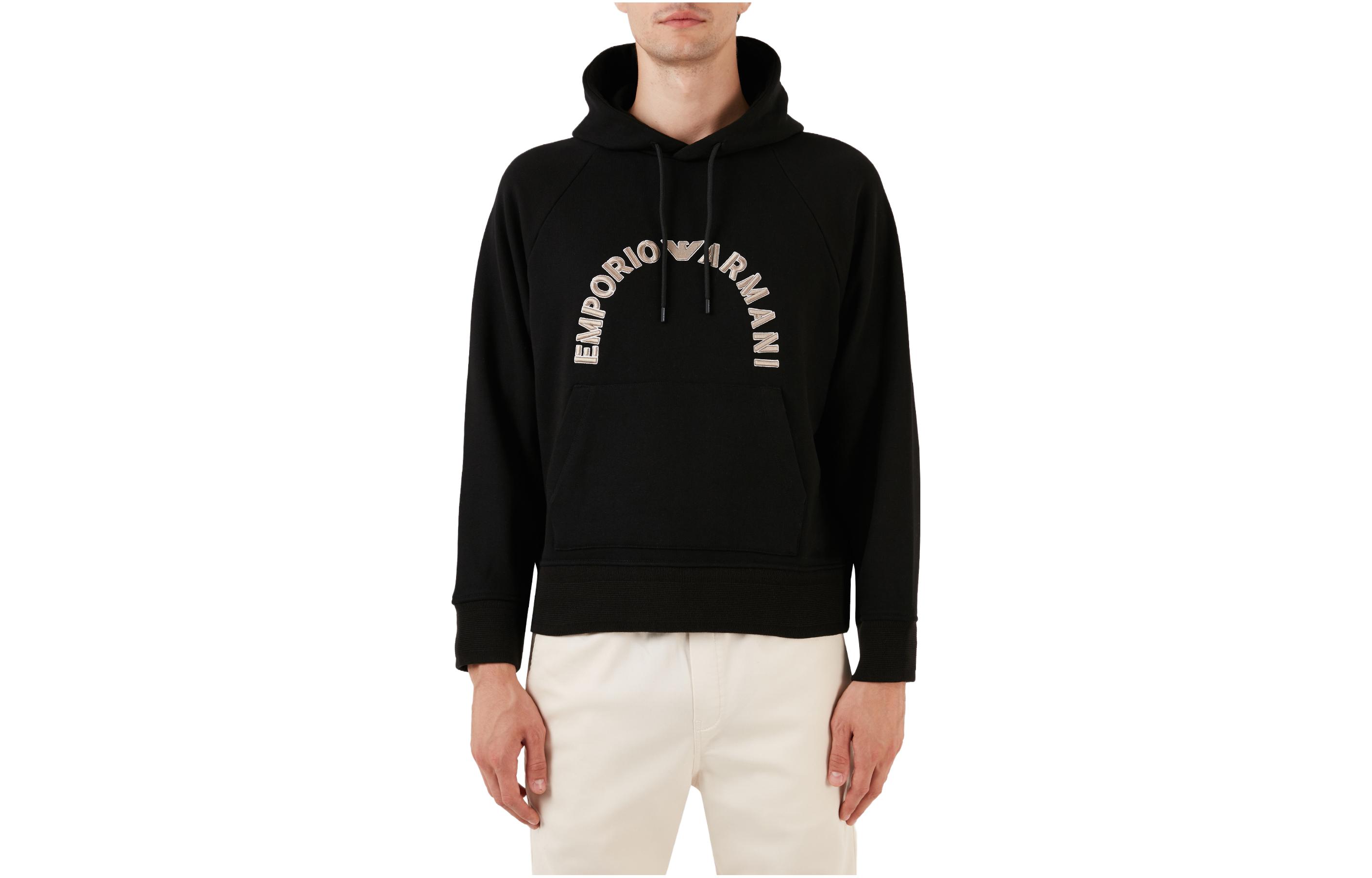 EMPORIO ARMANI  Black Loose Fit Hoodie with Letter Print. 6R1ME9-1JWPZ-00C5