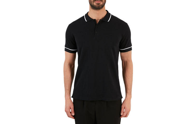 Emporio Armani  Black Polo Shirt with Animal Letter Print Design. 3K1F8P-1JM2Z-0022