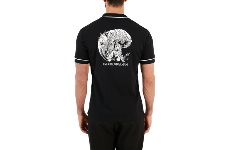 Lookbook エンポリオ アルマーニ ブラック ポロシャツ アニマル文字プリントデザイン. 3K1F8P-1JM2Z-0022