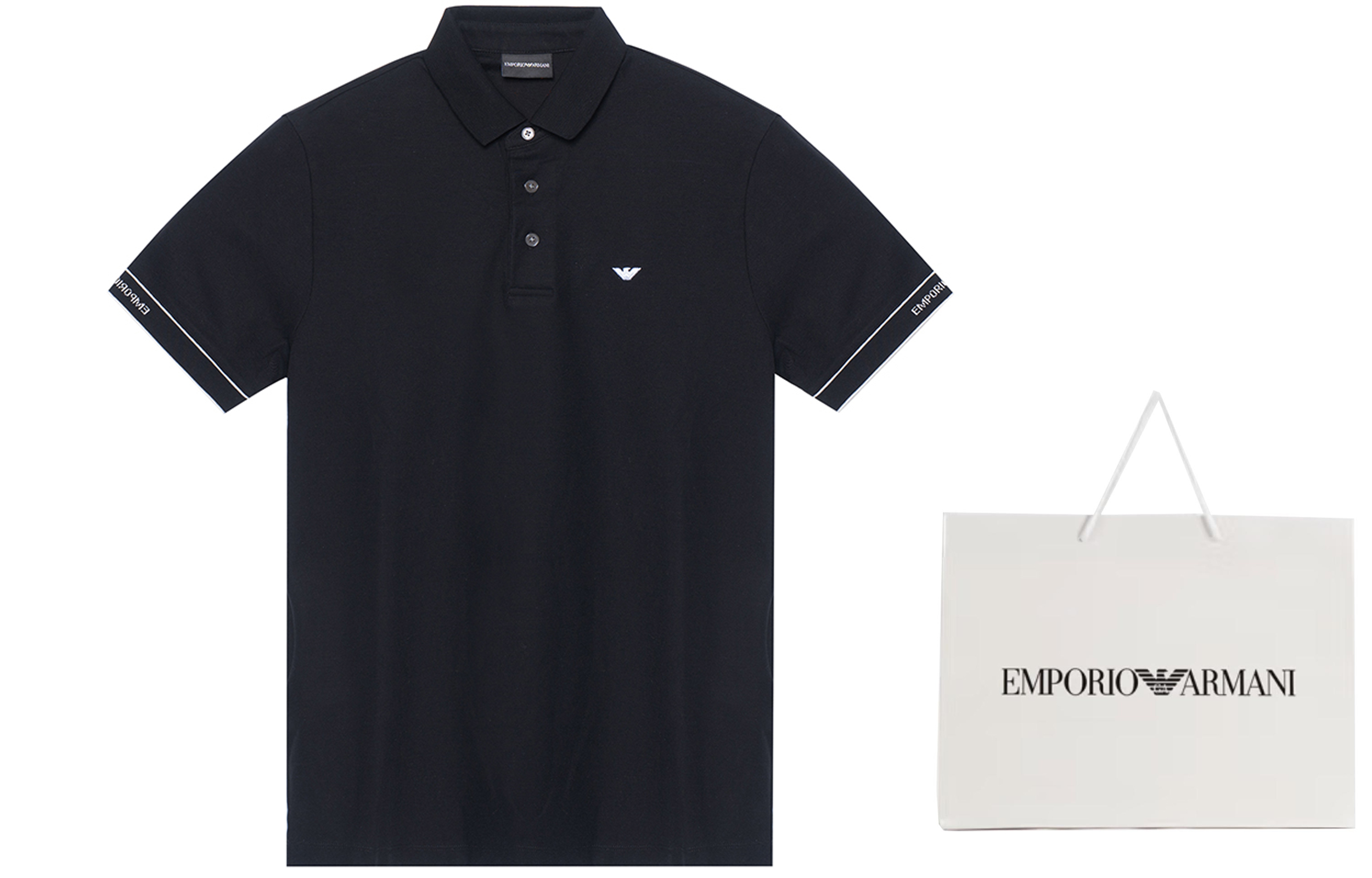 Shop EMPORIO ARMANI  Black Polo Shirt with White Logo Print 3R1F67-1JCYZ-0092