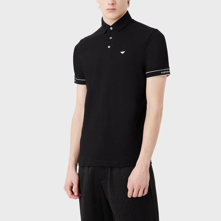 Purchase EMPORIO ARMANI  Black Polo Shirt with White Logo Print 3R1F67-1JCYZ-0092