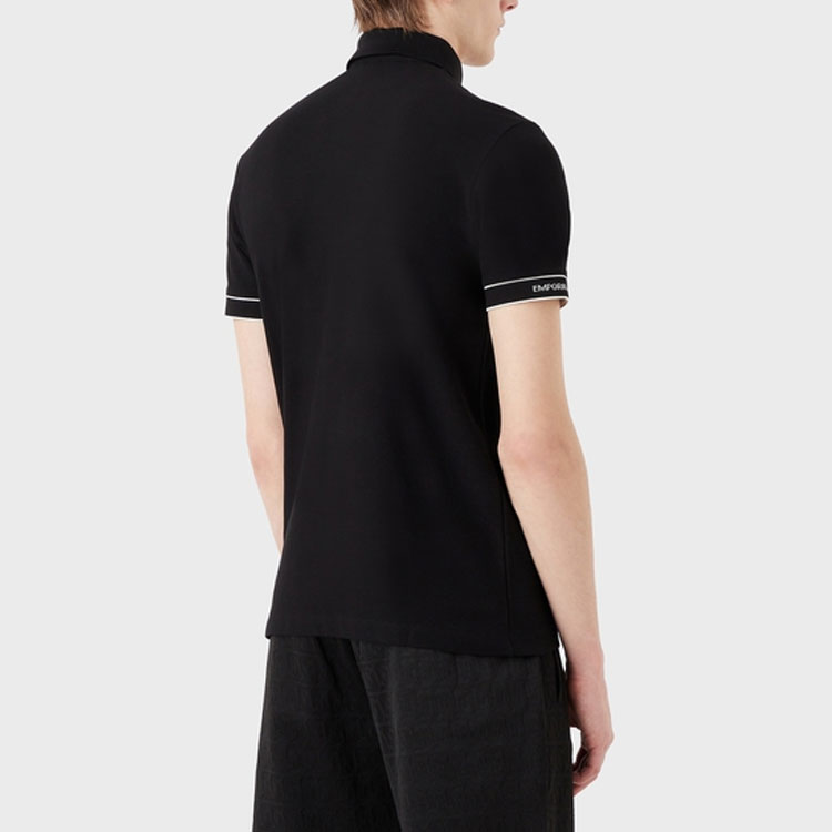 Details for EMPORIO ARMANI  Black Polo Shirt with White Logo Print 3R1F67-1JCYZ-0092