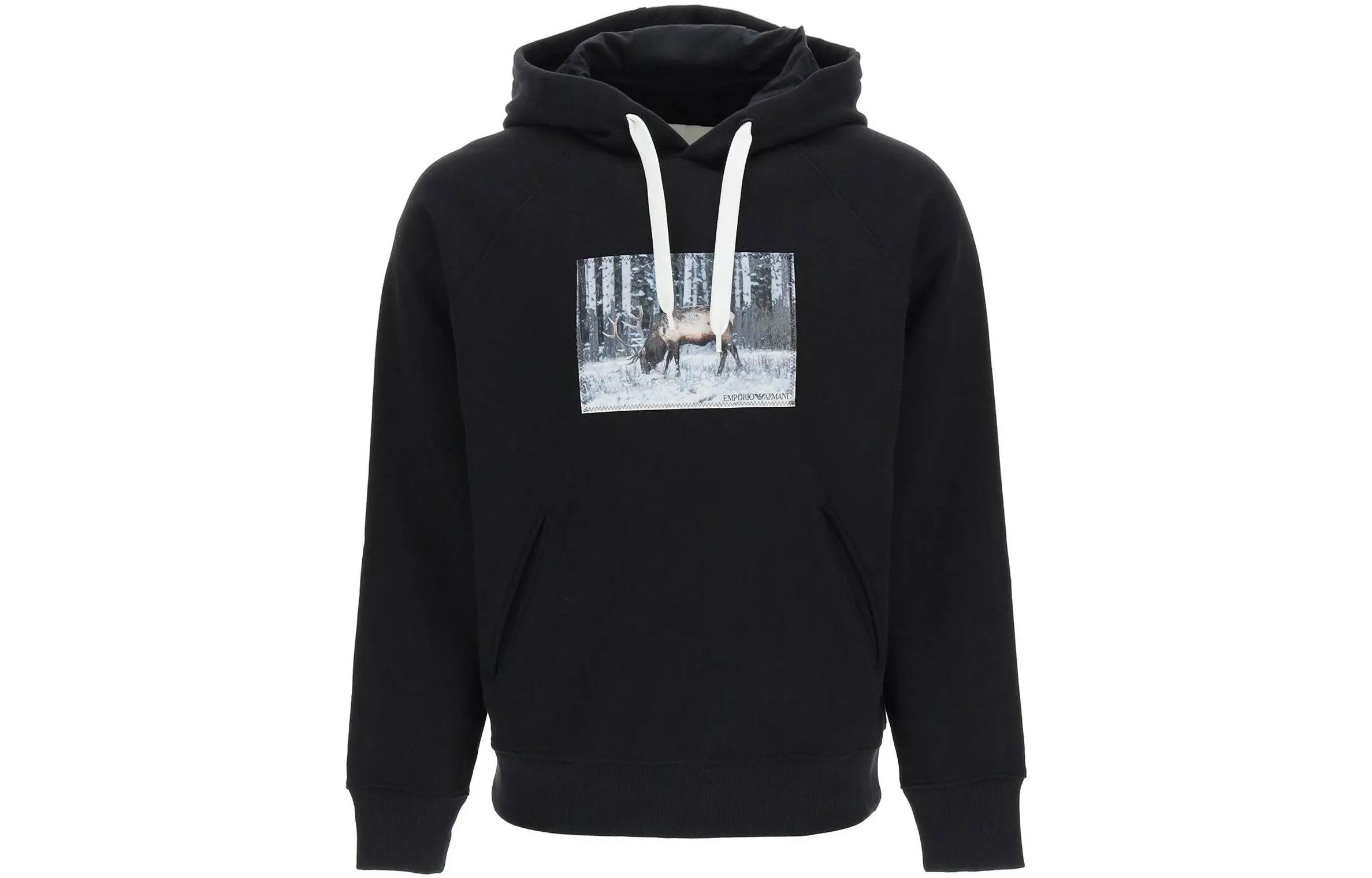 Emporio Armani  Black Printed Drawstring Hoodie Long Sleeve Sweatshirt 6L1M8B-1JSFZ-0999