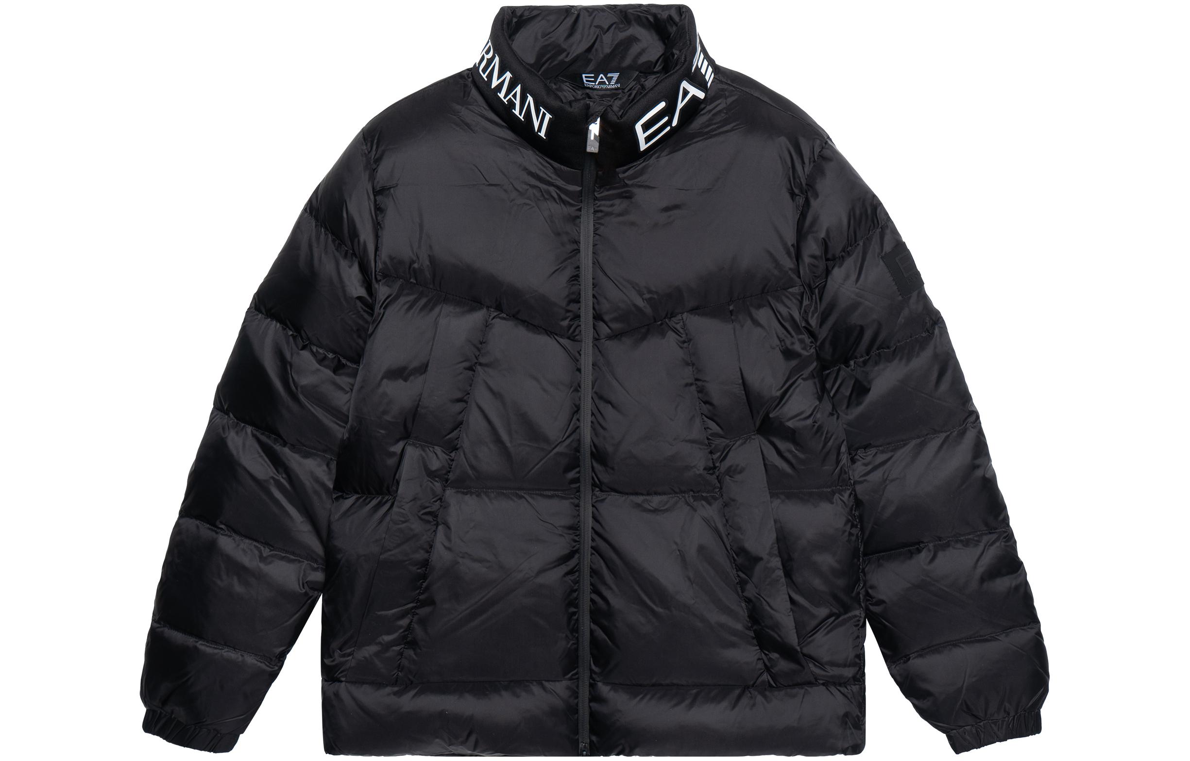 EMPORIO ARMANI  Black Puffer Jacket with Logo Print and Zip-up Collar. 6RPB33-PNEOZ-1200