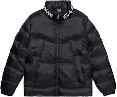 EMPORIO ARMANI Black Puffer Jacket with Logo Print and Zip-up Collar. 6RPB33-PNEOZ-1200 EMPORIO ARMANI Black Puffer Jacket with Logo Print and Zip-up Collar. 6RPB33-PNEOZ-1200