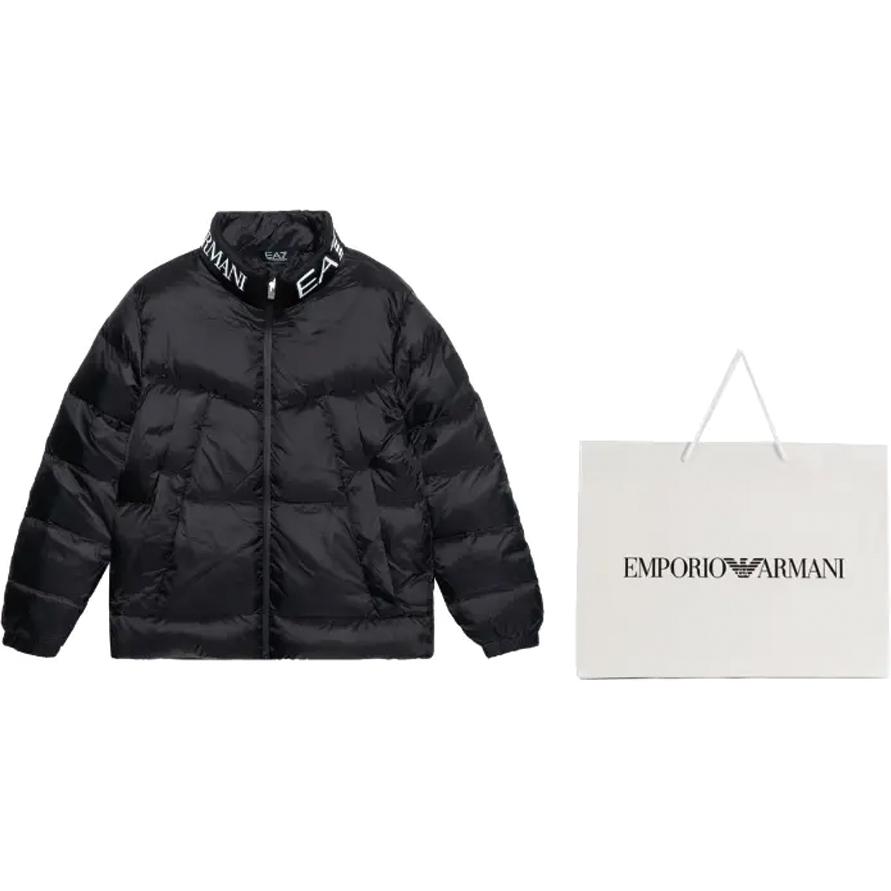Shop EMPORIO ARMANI Jaket Hitam Puffer dengan Logo dan Kolar Zip-up. 6RPB33-PNEOZ-1200
