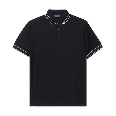 EMPORIO ARMANI Black Short Sleeve Polo Shirt with Buttoned Collar. 3D1FM4-1JCYZ-0068