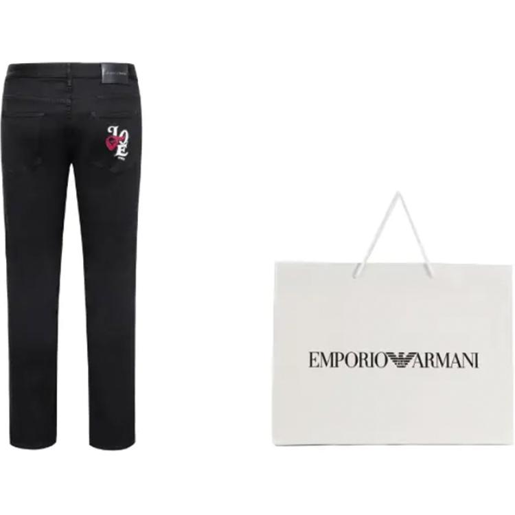 Shop Emporio Armani Jeans Cetakan Huruf Hitam Slim-Fit Pinggang Rendah. 6R1J06-1DHDZ-0005