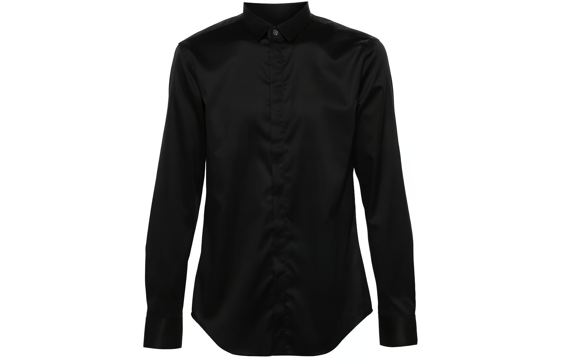 EMPORIO ARMANI  Black Slim Fit Long Sleeve Shirt with Collar. E31CC2-0BC33-999