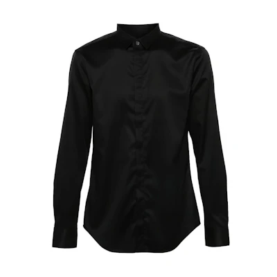 EMPORIO ARMANI Black Slim Fit Long Sleeve Shirt with Collar. E31CC2-0BC33-999