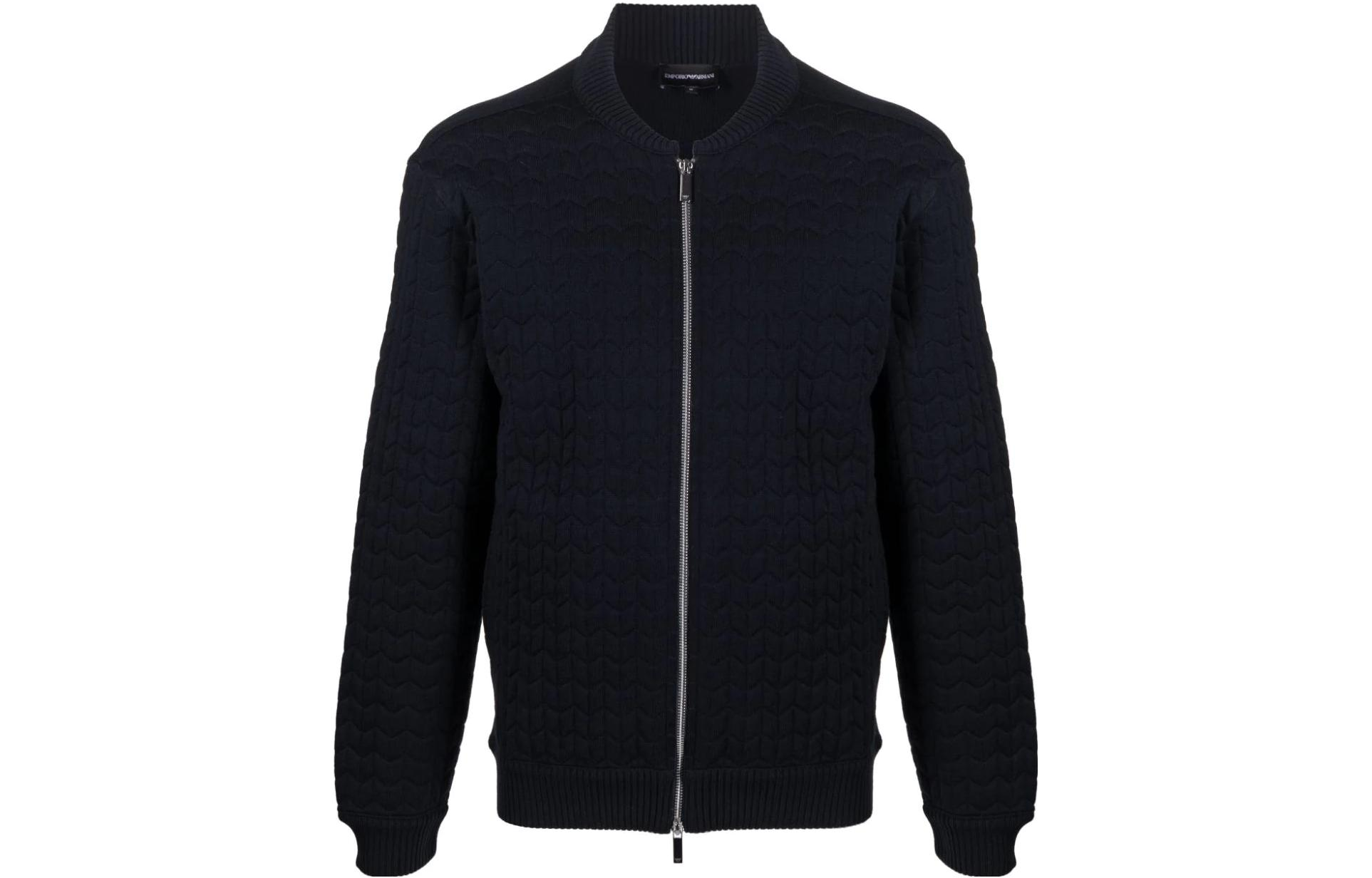 EMPORIO ARMANI  Black Solid Baseball Collar Zip Jacket SS23. 3R1BV3-1M04Z-0922