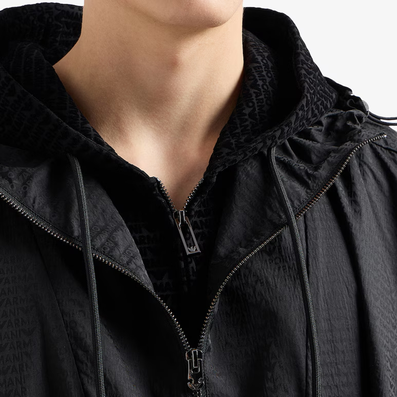 EMPORIO ARMANI  Black Solid Color Hooded Loose Fit Zip-up Jacket. 6D1MB0-1JHSZ-0999 圖 8