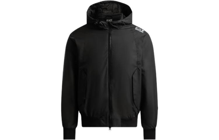 Emporio Armani  Black Solid Letter Print Zip-Up Hoodie Jacket. 6LPB08-PN27Z-1200