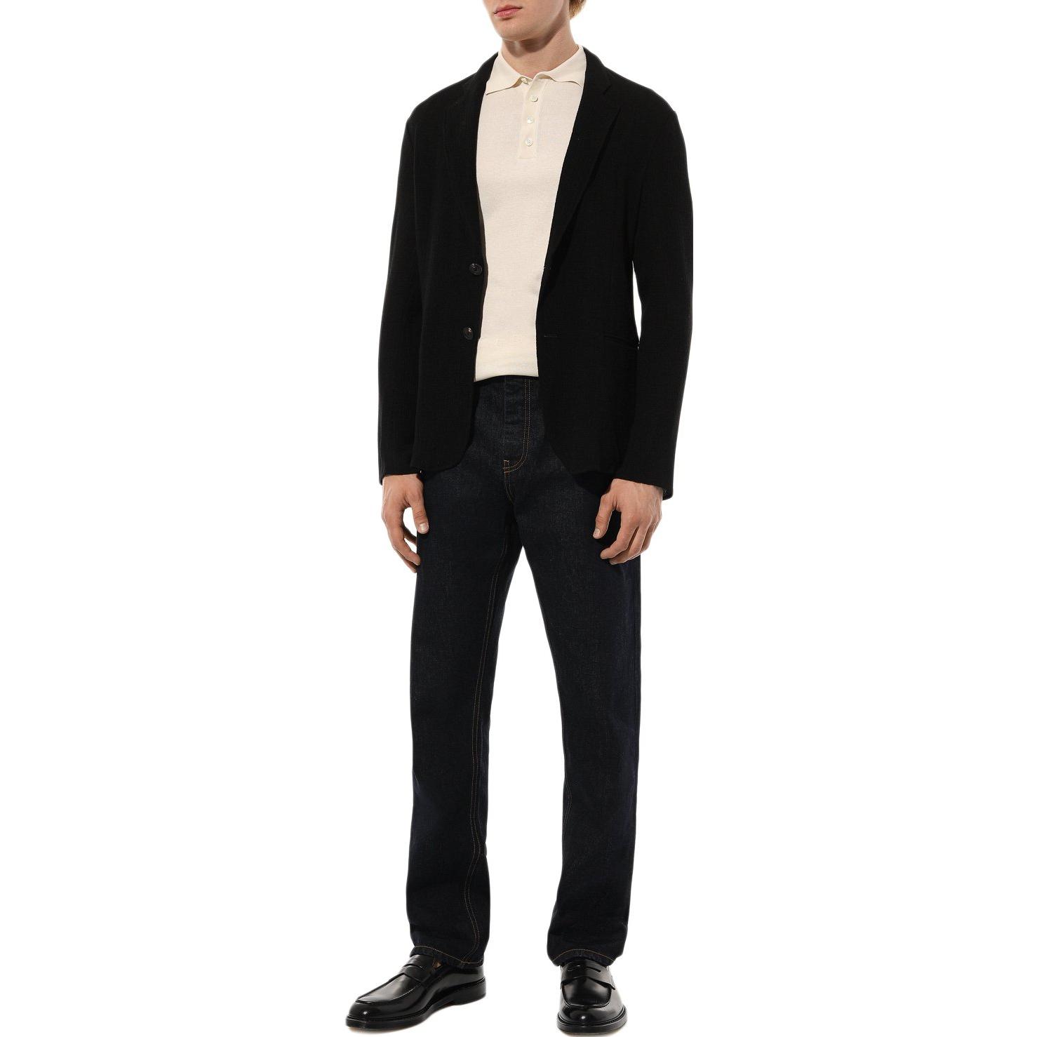 Lookbook 엠포리오 아르마니 블랙 솔리드 싱글 브레스트 긴팔 블레이저. H41G27-E1055-999