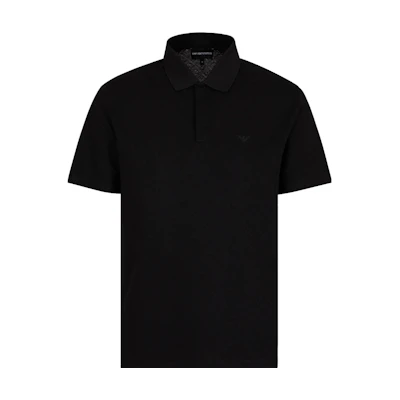 Emporio Armani Black Solid Plain Knit Short Sleeve Polo Shirt. 6R1F7Q1-J7KZ1-0999