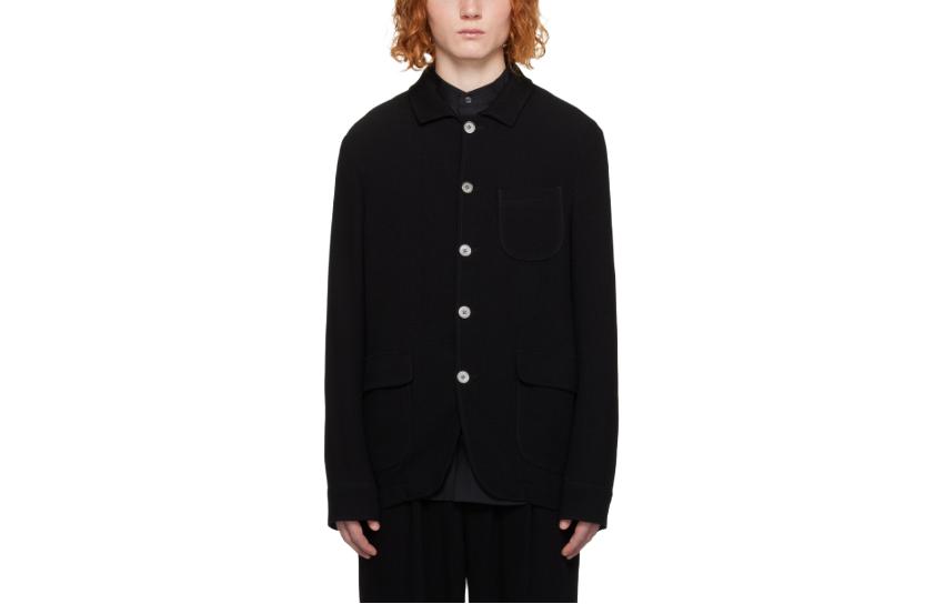 Emporio Armani  Black Solid Single-Breasted Long Sleeve Jacket. H41G53-E1055-999