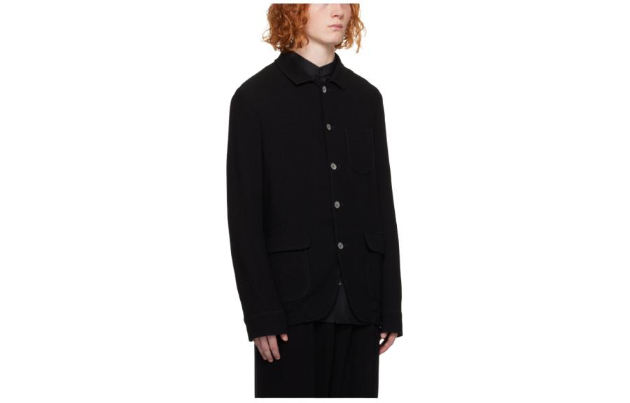 Shop 엠포리오 아르마니 블랙 솔리드 싱글 브레스트 긴소매 재킷. H41G53-E1055-999