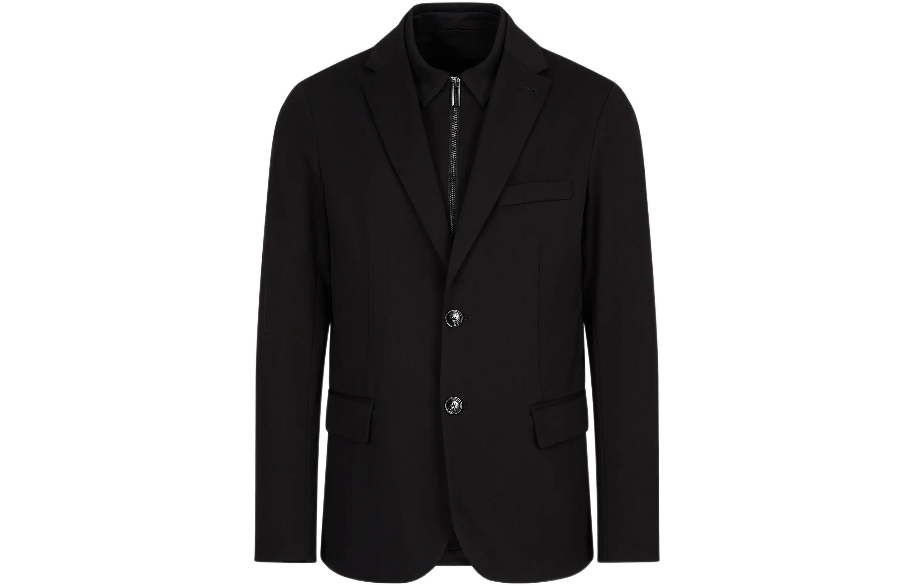 Emporio Armani  Black Solid Single-Breasted Zip-Up Blazer Jacket. 6L1GL0-1JGXZ-0999
