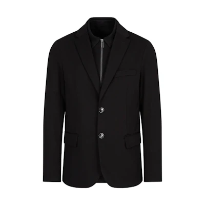 Emporio Armani Black Solid Single-Breasted Zip-Up Blazer Jacket. 6L1GL0-1JGXZ-0999
