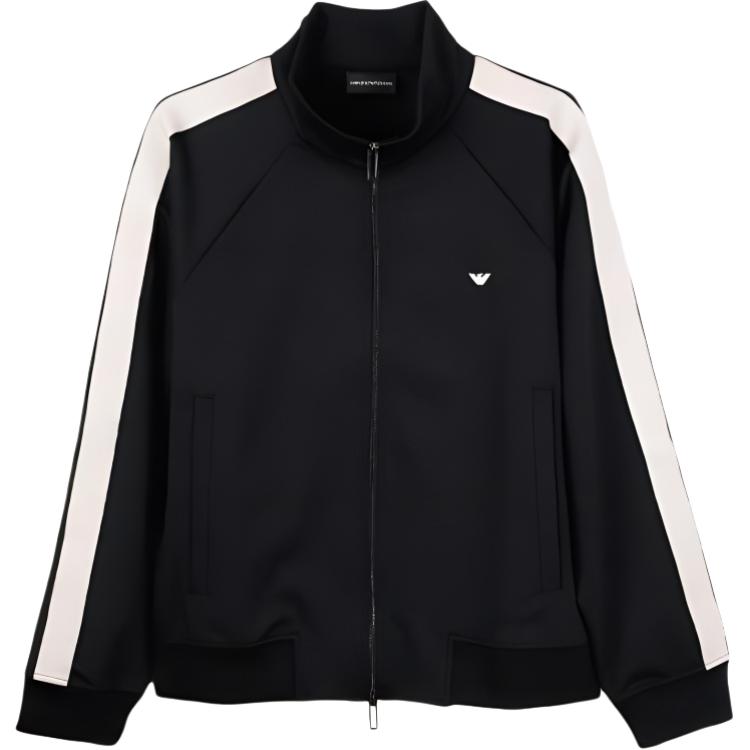 Emporio Armani  Black Striped Logo Embroidered Zip Sweater 6R1MF81JHQZ0999