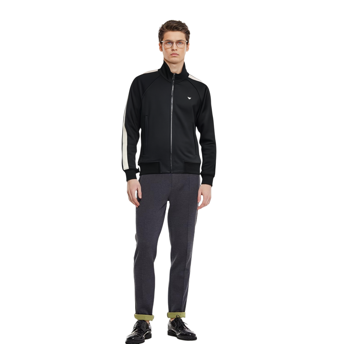 Details for エンポリオアルマーニ ロゴ刺繍入りストライプジップセーター ブラック 6R1MF81JHQZ0999