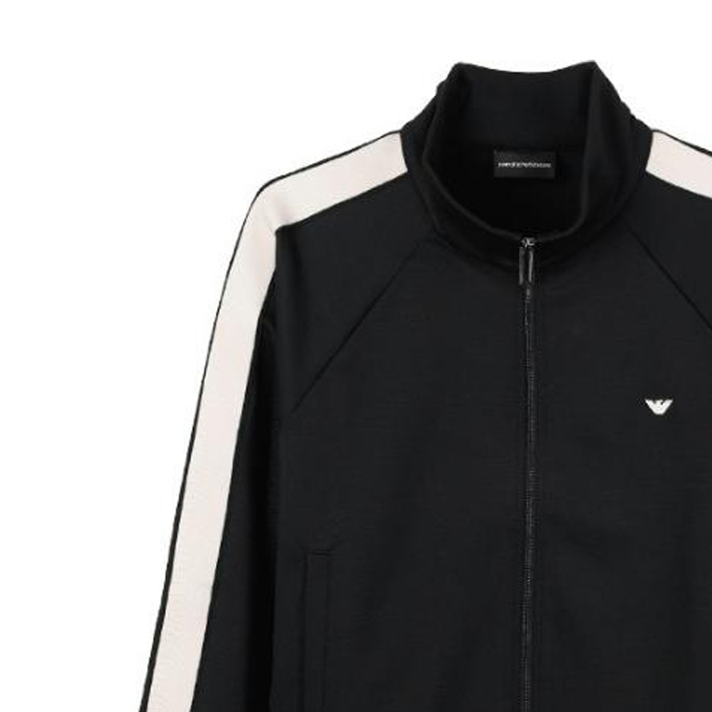 Sizing エンポリオアルマーニ ロゴ刺繍入りストライプジップセーター ブラック 6R1MF81JHQZ0999