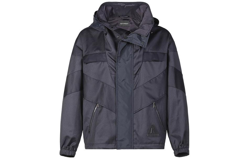 EMPORIO ARMANI  Black Striped Long-Sleeve Hooded Jacket SS22. I1R530-I1016-922