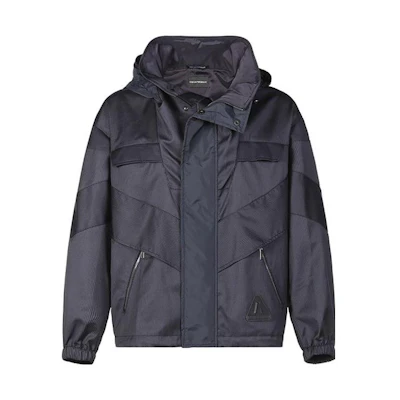 EMPORIO ARMANI Black Striped Long-Sleeve Hooded Jacket SS22. I1R530-I1016-922