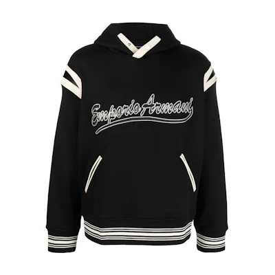Emporio Armani Black Sweatshirt with Letter Print and Striped Trim. 6R1MG1-1JWPZ-0999