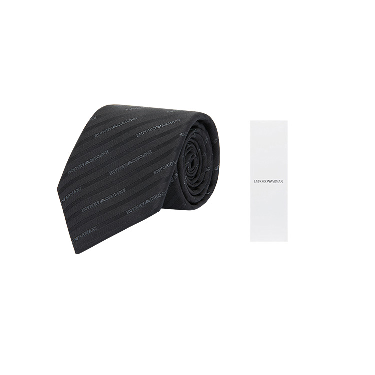 Shop EMPORIO ARMANI  Black Twill Logo Tie. 340075-2R605-00320
