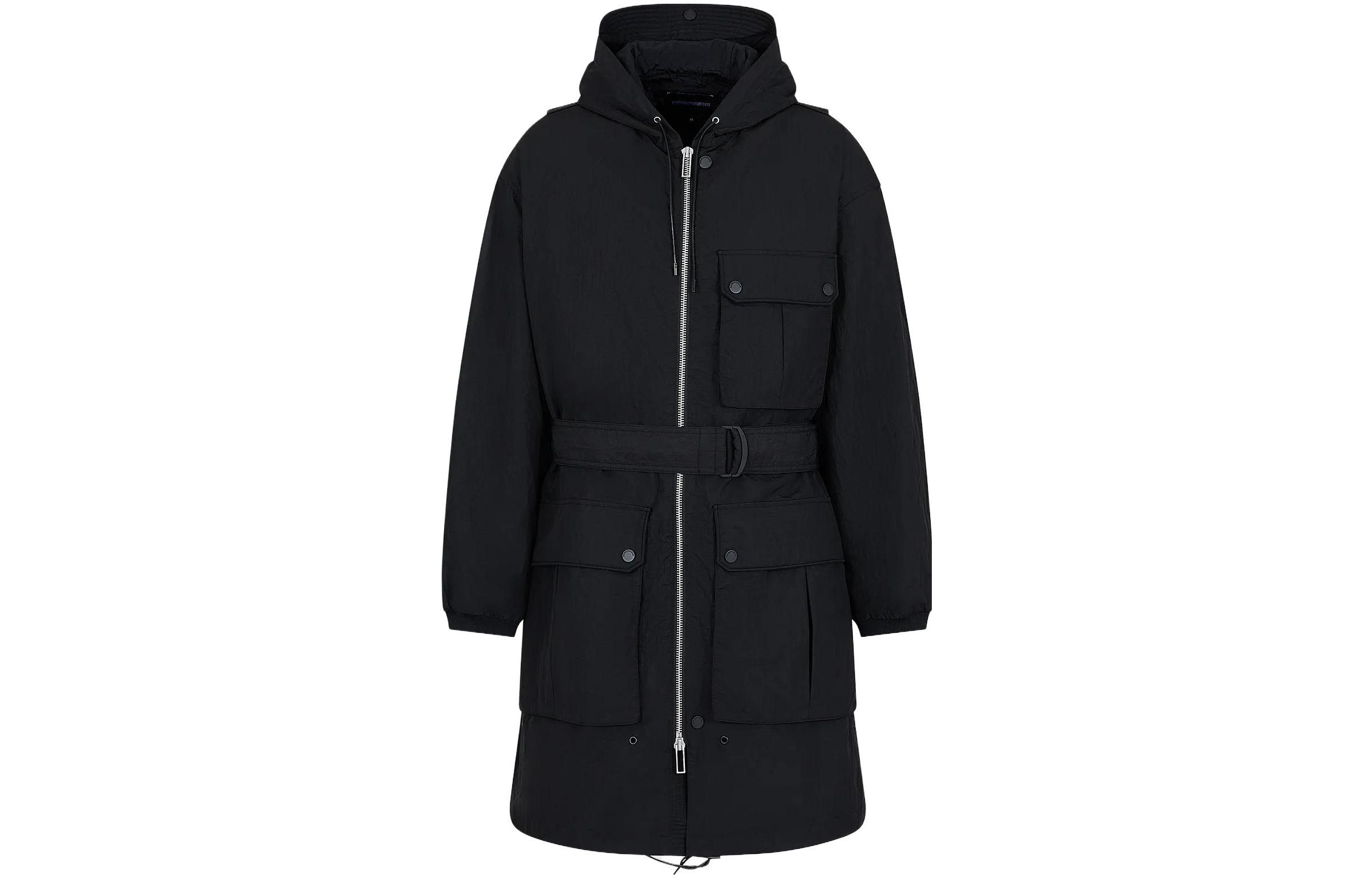 Emporio Armani  Black Waterproof Hooded Zip Mid-Length Jacket. 6R1LC7-1NZKZ-0999