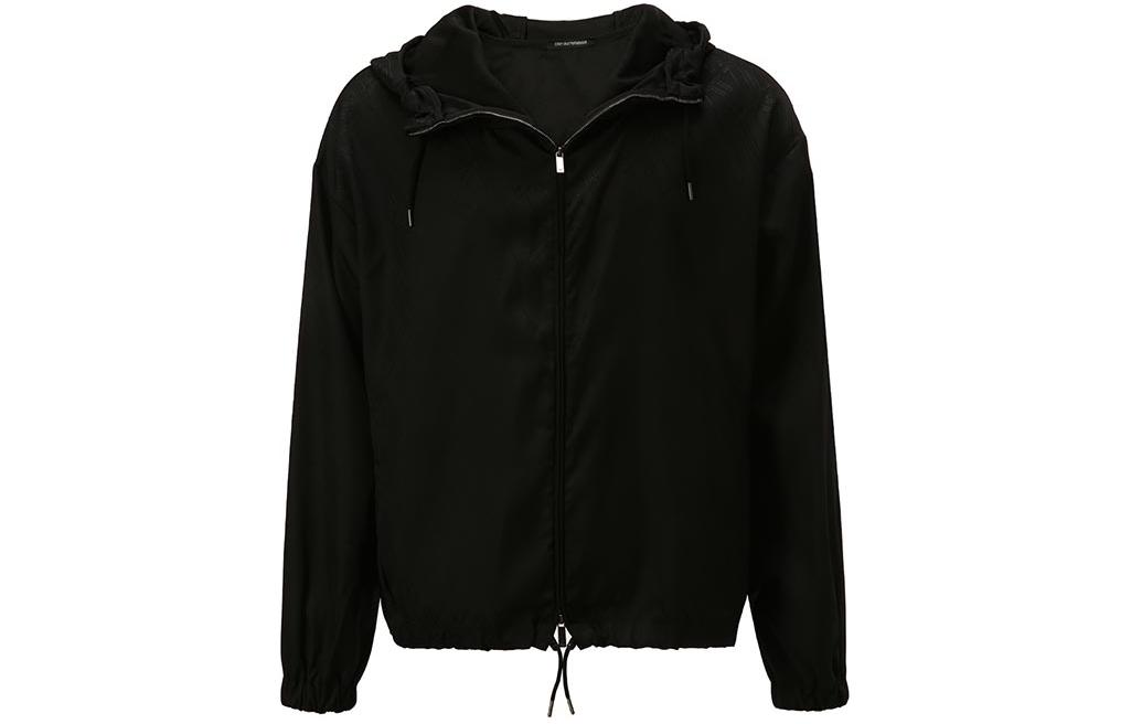 EMPORIO ARMANI  Black Zip-Up Hooded Jacket with Drawstring. B1R380-B1320-999