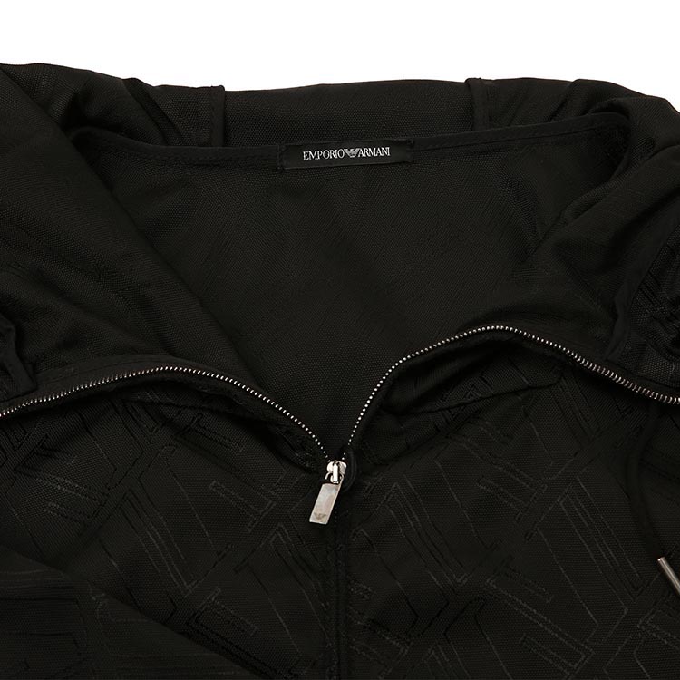 Shop EMPORIO ARMANI Jaket Hoodie Hitam dengan Resleting dan Tali Serut. B1R380-B1320-999