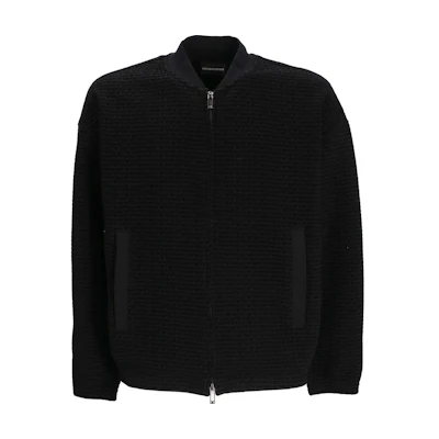 Emporio Armani Black Zip-Up Logo Sweatshirt with Baseball Collar. 3D1ML5-1JHSZ-0999