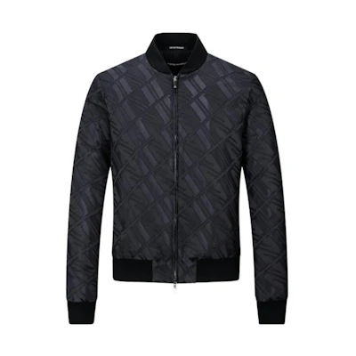 Emporio Armani Black Zipper Jacket with Subtle Pattern Design. B1R310-B1332-999