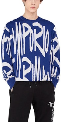 Emporio Armani 藍色字母圖案羊毛針織毛衣 6K1MUA1MXZZ-F165 Shop Emporio Armani 藍色字母圖案羊毛針織毛衣 6K1MUA1MXZZ-F165