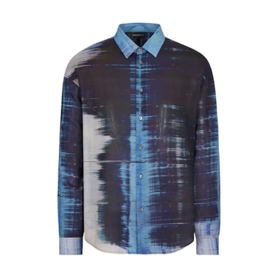 Emporio Armani Blue All-Over Print Long Sleeve Shirt. 6L1CB11NJRZ-F909