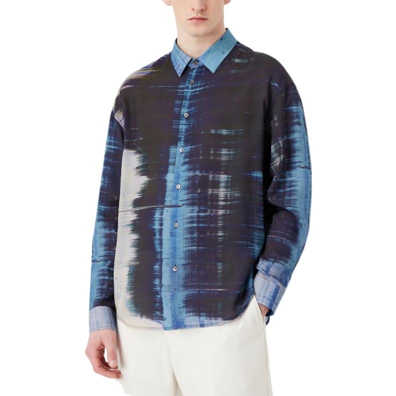 Shop Emporio Armani Kemeja Lengan Panjang Motif Biru. 6L1CB11NJRZ-F909