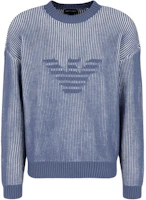 EMPORIO ARMANI Blue Eagle Logo Ribbed Knit Pullover Sweater. 6D1MXA-1MJHZ-F708 EMPORIO ARMANI Blue Eagle Logo Ribbed Knit Pullover Sweater. 6D1MXA-1MJHZ-F708