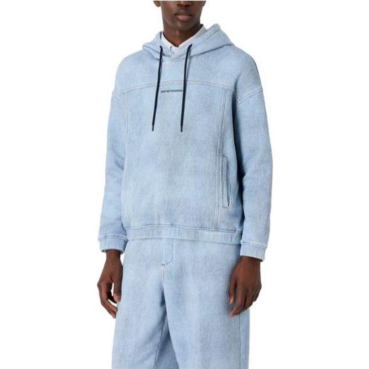 EMPORIO ARMANI  Blue Hoodie with Logo Print and Drawstring Design. 3D1MEG-1JWPZ-F917 圖 3