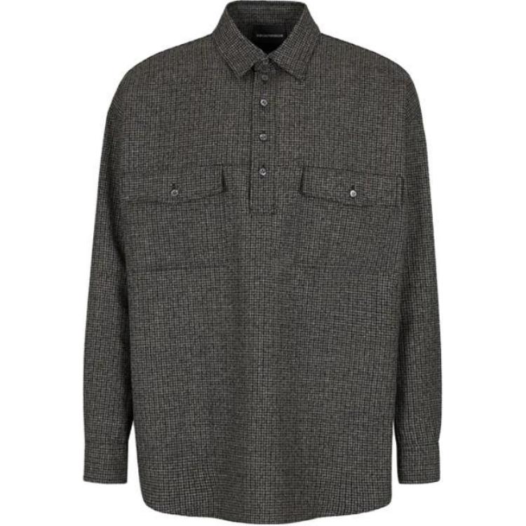 Emporio Armani  Blue Houndstooth Long Sleeve Polo Shirt. H41F33-E1204-1992
