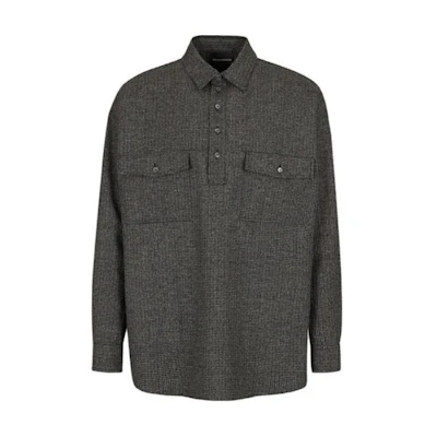 Emporio Armani Blue Houndstooth Long Sleeve Polo Shirt. H41F33-E1204-1992