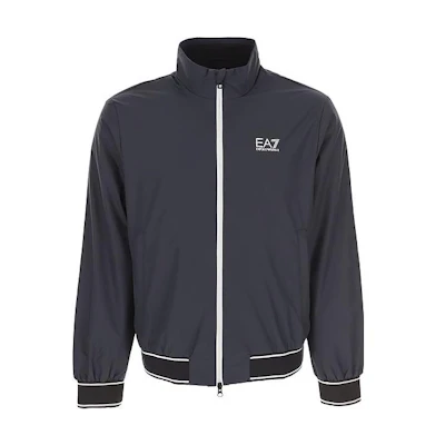 Emporio Armani Blue Letter Print Stand Collar Zip Jacket. 6RPB07-PN27Z-0578