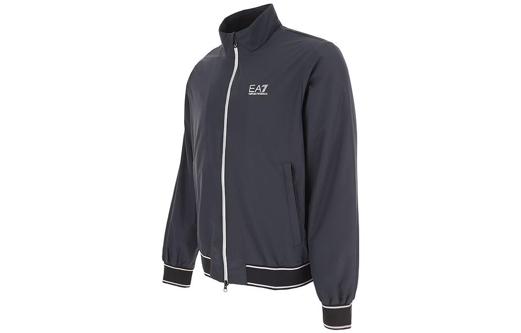 Shop 엠포리오 아르마니 블루 레터 프린트 스탠드 칼라 집업 재킷. 6RPB07-PN27Z-0578